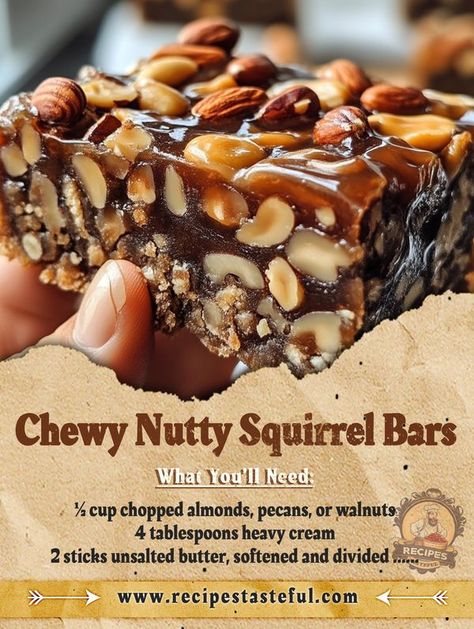 Easy Recipes Chewy Nutty Squirrel Bars 12 Tomatoes, Heavy Cream Recipes, Delicious Cookie Recipes, Cream Recipes, Yummy Cookies, Heavy Cream, Powdered Sugar, Unsalted Butter, 1 Cup