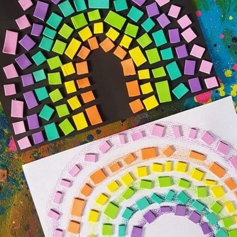 Easy Mosaic, Rainbow Mosaic, March Crafts, Paper Mosaic, Rose Fairy, Mosaic Tile Art, Kids Crafting, Rainbow Paper, Rainbow Crafts