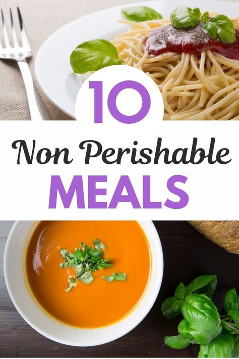 Here are super easy and frugal meals to make from groceries that are already in your pantry! Stay in your grocery budget with these simple dinners made from non perishable items in your kitchen. Dinner In A Bag, Non Perishable Meals, Diy Meal Kits, Shelf Stable Meals, Canned Meals, Meal Kits Diy, Survival Recipes, Easy Meals To Make, Pantry Meals