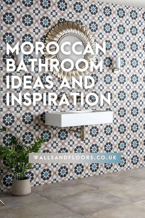 Moroccan interiors have taken the design world by storm in recent years, with lavish patterns and bright colours adorning our homes more and more as we get braver and braver. There’s a variety of ways of implementing small or big changes in your own bathroom to achieve the same Moroccan bathroom look that we love. With our huge selection of Moroccan inspired tiles here at Walls and Floors, it’s super easy to add a splash of character, making it feel like you’re on your holidays all year round! Moroccan Bathroom Ideas, Moroccan Tile Bathroom, Moroccan Inspired Bathroom, Moroccan Bathroom, Turkish Bathroom, Moroccan Interiors, Moroccan Tile, Bathroom Floor Tiles, Floor Patterns