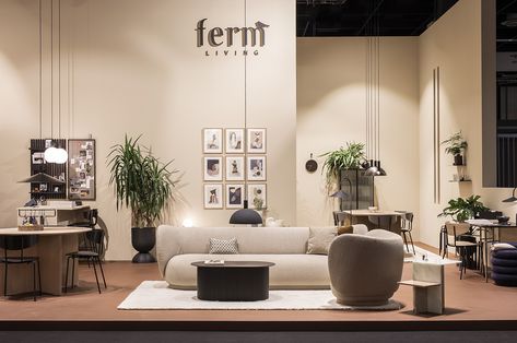 The Home by ferm LIVING at IMM Cologne '19 Furniture Showroom Layout, Small Booth Design, Furniture Store Design, Exhibition Stall Design, Retail Interior Design, Thrift Store Furniture, Danish Furniture Design, Kiosk Design, Exhibition Booth Design