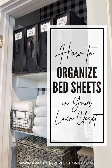 how to organize bed sheets in your home Towels And Sheets Organization, Organizing Comforters In Closet, Storage For Bed Sheets, How To Store Large Comforters, How To Organize Bed Sheets, Bed Linen Storage Ideas, How To Store Bed Sheets, Bedsheet Organization Ideas, Bedsheet Organization