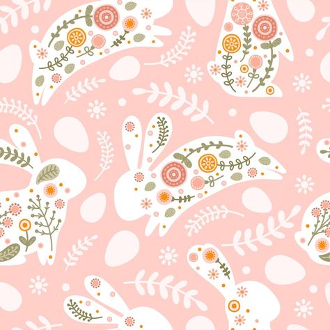 Premium Vector | Seamless pattern with easter eggs rabbit and flowers in flat style illustration with silhouettes hares and eggs in pastel colors for fabric wallpaper and textiles vector Blue Business Card Design, Rabbit And Flowers, White Business Card Design, Happy Easter Wallpaper, Business Card Icons, Yellow Business Card, Easter Backgrounds, Blue Business Card, Easter Nail Art