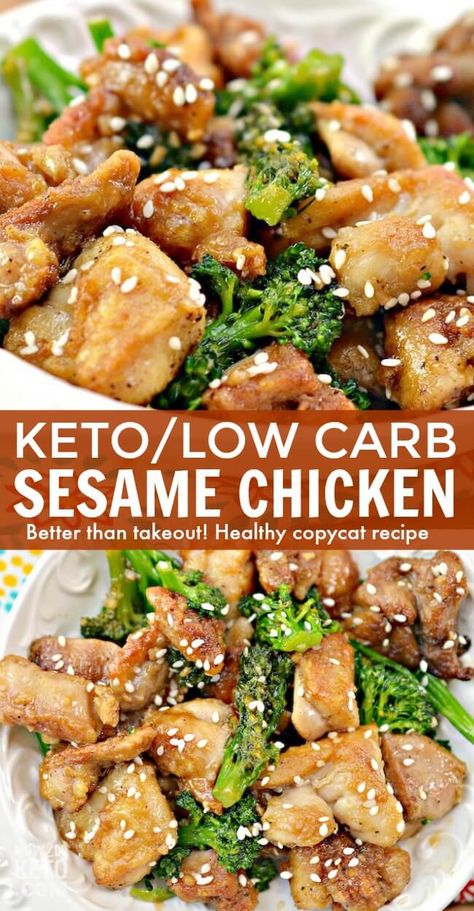 Low Carb Sesame Chicken, Keto Sesame Chicken, Chicken With Broccoli, Low Carb Chicken Recipes, Chicken And Broccoli, Chinese Takeout, Recetas Keto, Sesame Chicken, Keto Recipes Dinner