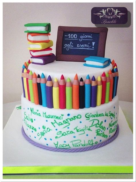 100 days until High School Graduation - Cake by Valeria Antipatico Kue Fondant, Teacher Cakes, Sparkle Cake, School Cake, Cupcakes Decorados, Teacher Birthday, Crazy Cakes, Specialty Cakes, Novelty Cakes