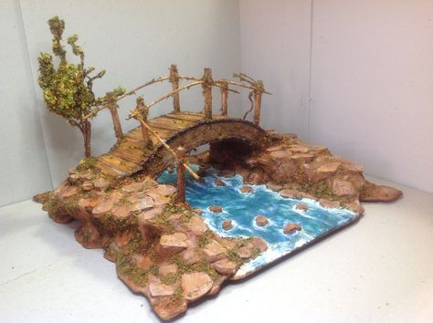 Miniature Bridge, Fairy Garden Flowers, Fairy House Crafts, Baby Play Activities, Easy Love Drawings, Christmas Village Display, Family Diy, Christmas Nativity Scene, Branch Decor