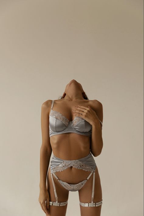 Chic silk set with the addition of lace.  thong panties.  the set includes a bodice, garter belt, panties and garters.  Color luxurious silver (gray) The set fits perfectly and looks amazing. Linergie Garter Set, Garter Belt Outfits Casual, Outfits With Garter Belts, Panties And Crop Top Outfit, Garters Aesthetic, Thigh Garter Outfit, Garter Belt Outfits, Elegant Lingerie Sets, Garter Outfit