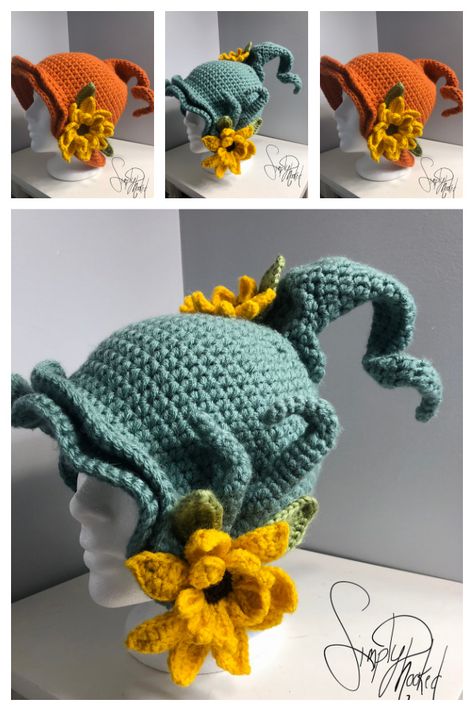 Sunflower Pixie Hat Crochet Pattern - Crochet & Knitting Flower Beanie Crochet Pattern, Crochet Fairy Flower Hat, Crochet Fairy Hat Pattern, Crochet Flower Fairy Hat Free Pattern, Crochet Fairy Hat Pattern Free, Crochet Flower Hat Pattern Free, Crazy Crochet Hats, Crochet Sunflower Hat, Crochet Pixie Hat Pattern Free