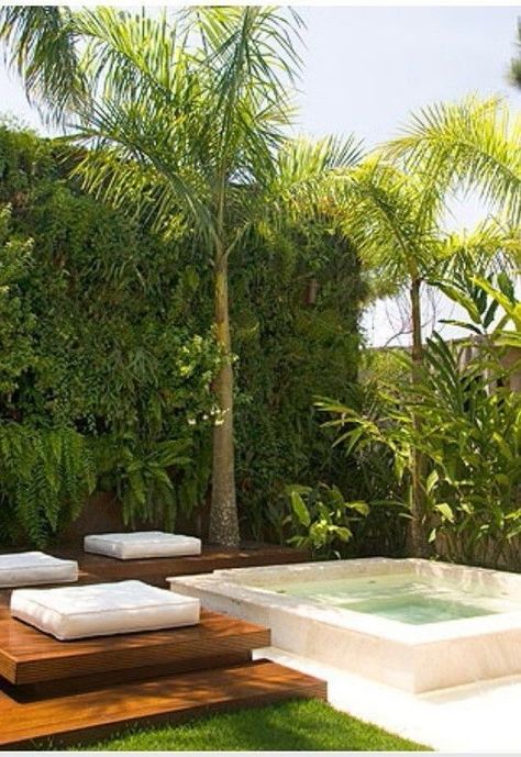 Jacuzzi Design Outdoor, Small Jacuzzi Outdoor, Outside Jacuzzi Ideas, Jacuzzi Outdoor Ideas, Garden Jacuzzi, Gardens Decor, Hot Tub Landscaping, Landscape Aesthetic, Outdoor Hot Tub