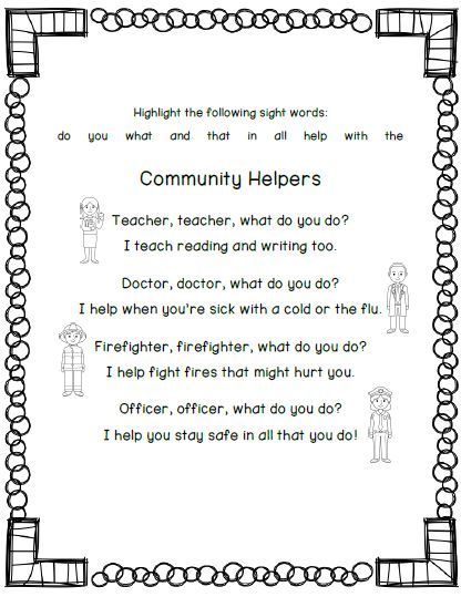 Community Helpers Poem: Songs About Community Helpers Preschool, Community Helpers Fingerplays, Community Helper Fingerplays, Prek Community Helpers, Community Helpers Week, Social Studies Communities, Community Helper Lesson, Community Helpers Kindergarten, Community Helpers Preschool Activities