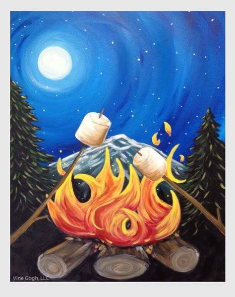 Camping Painting, Paint Night Ideas, Wine And Canvas, Art 2024, Painted Pictures, Sip And Paint, Paint Parties, Paint Nite, Easy Canvas Painting