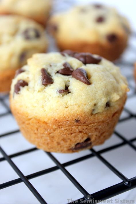 Chocolate Chip Cookie Muffins, Cookie Muffins, Mini Muffin Tin Recipes, Mini Chocolate Chip Muffins, Chocolate Chip Cookie Cups, Mini Chocolate Chip Cookies, Oh Sweet Basil, Cinnamon Muffins, Double Chocolate Chip Cookies