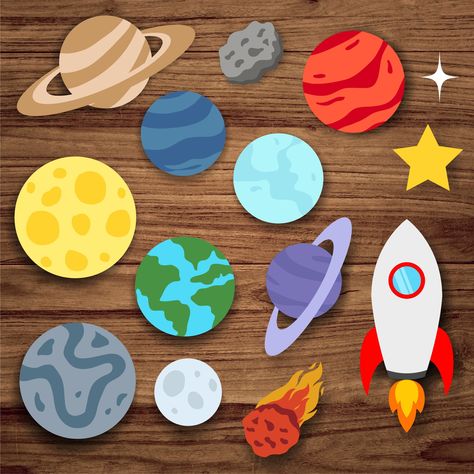 Planet Cutouts, Space Cutouts, Solar System Printables, Planet Clipart, Solar System Clipart, Birthday Board Classroom, Space Png, Planet Vector, Solar System Crafts