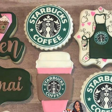 Starbucks Cookies Decorated, Starbucks Birthday Party, Coffee Bridal Shower, Starbucks Cookies, Starbucks Party, Starbucks Cake, Starbucks Birthday, Cookie Sets, Starbucks Lovers