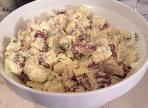 Red Hot & Blue's Potato Salad Best Potato Salad, Red Bliss Potatoes, Blue Potatoes, Salads For A Crowd, Hot Blue, Potato Sides, Celery Seed, Veggie Side Dishes, Potatoe Salad Recipe