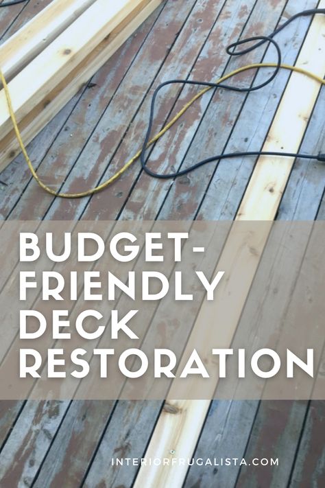 Painting Wood Deck, Rotted Deck Repair, Deck Painting Ideas Wood Colour, Diy Replace Deck Boards, How To Repaint Wood Deck, Repaint Deck Wood, Refinishing Deck Diy, Staining Old Deck, Wood Deck Flooring Ideas