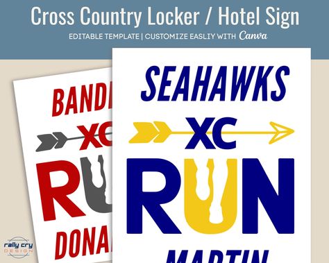 Xc Locker Decorations, Cross Country Signs High Schools, Xc Posters, Xc Running, Locker Signs, Hotel Sign, Running Posters, Spirit Signs, Locker Magnets