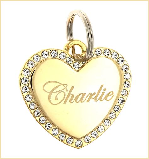 Custom Engraved Personalized Gold-Plated Medium Heart Rhinestones Pet Jewelry Cat Dog ID Tag for Casual Use Crystal Dog, Cat Id Tags, Dog Id Tags, Id Tags, Dog Id, Cat Stuff, Pet Tags, Pet Id Tags, Rhinestone Jewelry