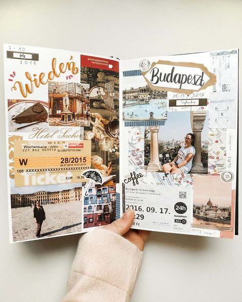 16 Bullet Journal Travel Page Ideas To Inspire Some Serious Wanderlust - TheFab20s Journal Travel Page, Travel Scrapbook Pages, Diy Photo Book, Travel Journal Scrapbook, Diy Travel Journal, Scrapbooking Journal, Journal Travel, Summer Scrapbook, Scrapbook Book