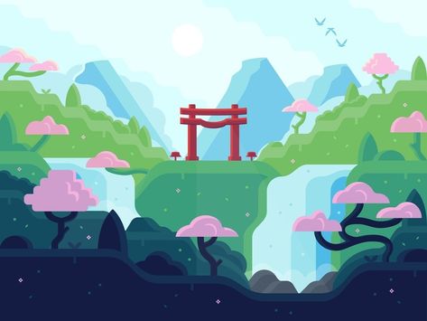 2d Game Design, Dribbble Design, Landscape Vector, Illustration Landscape, Minimalist Graphic Design, Geometry Dash, Japan Illustration, Illustrator Inspiration, Vector Game