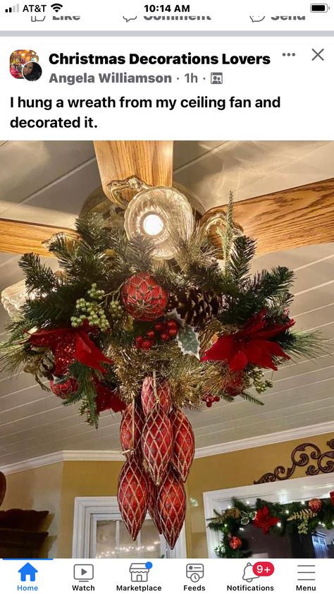 Christmas Ceiling, Christmas Chandelier, Fan Decoration, Sip N Paint, Hanging Wreath, Farmhouse Christmas Decor, English Cottage, Holiday Decor Christmas, Ceiling Fans