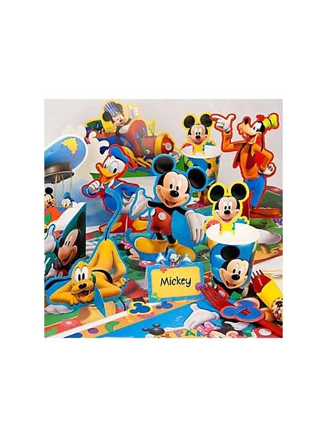 decorations Mickey Mouse Table Decorations, Paper Table Decorations, Mickey Mouse Birthday Party Decorations, Mickey Mouse Club House Party, Mickey Mouse Table, Mickey Mouse Party Decorations, Birthday In A Box, Mickey Decorations, Mickey Mouse Party Ideas