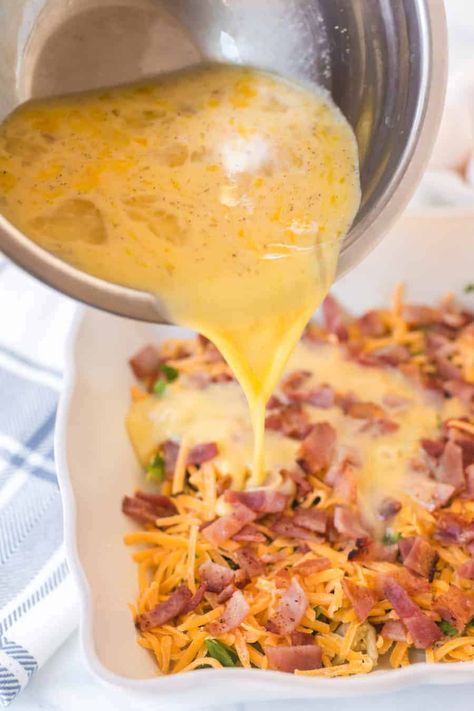 Bacon Egg And Cheese Casserole, Egg Casserole Recipes Easy, Cheese Egg Bake, Bacon Egg Bake, Cheese Casserole Recipes, Egg Bake Recipe, Easy Egg Bake, Bacon Quiche Recipe, Egg And Cheese Casserole