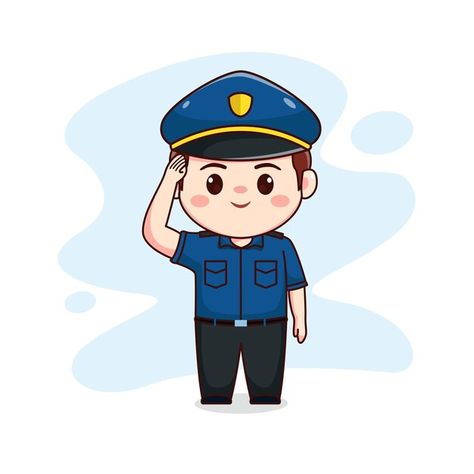 Illustration of happy cute policeman kaw... | Premium Vector #Freepik #vector #background #people #design #kids Police Cartoon Character, Policeman Drawing, Policeman Illustration, Chibi Cartoon, Kids Police, People Design, Boys Sticker, Boys Wallpaper, Doodle Illustration