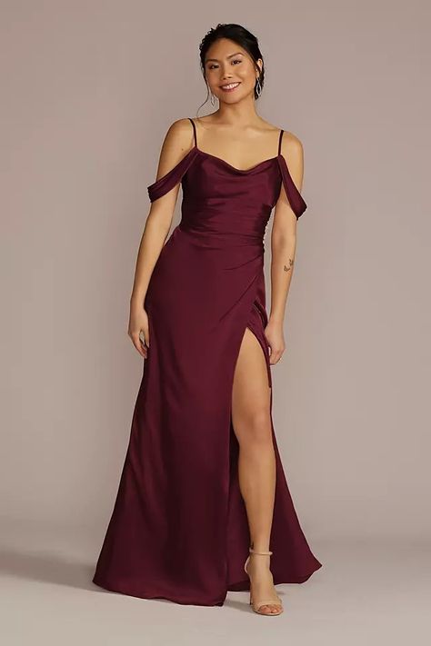 Bridesmaid Dresses - Galina Signature Charmeuse Cowl Dress with Swag Sleeves Style # GS290112 – View Image 1 Copper Bridesmaid Dresses, Charmeuse Bridesmaid Dress, Olive Green Shirt Dress, Copper Dress, Dusty Pink Dresses, Davids Bridal Bridesmaid Dresses, Charmeuse Dress, Bridal Bridesmaid Dresses, Sleeves Style