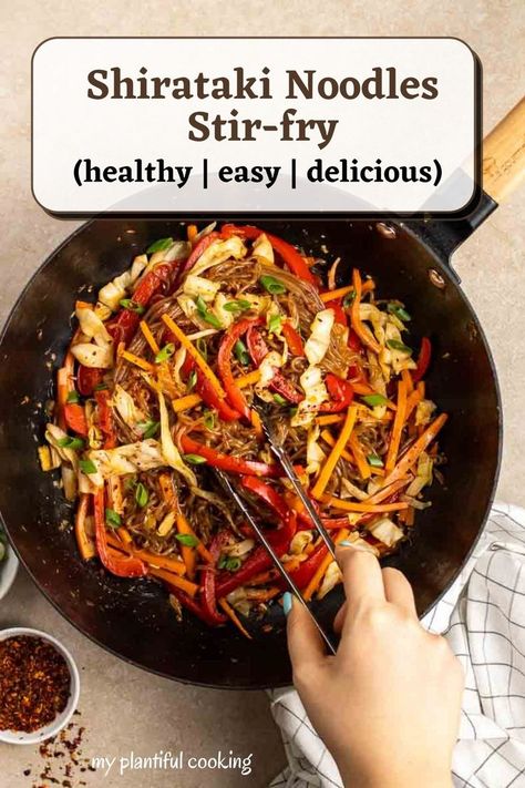 This shirataki noodles stir-fry features bouncy miracle noodles and colorful veggies cooked in a rich, bold stir-fry sauce. It is naturally low carb, healthy, and vegan. A simple meal that is ready in 15 minutes! Konjac Noodles Recipes, Noodle Sauce Recipe, Shirataki Recipes, Miracle Noodles Recipe, Keto Stir Fry, Seitan Chicken, Konjac Noodles, Low Carb Healthy, Vegetarian Oyster Sauce