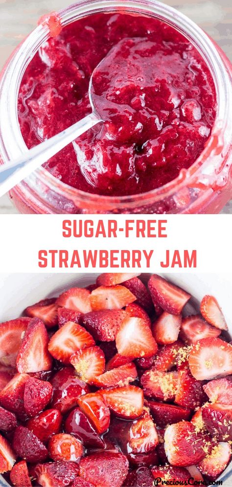 This Strawberry Jam is sugar-free and pectin-free yet it tastes sooo good with the perfect consistency. It is one recipe to make over and over again! #sugarfree #dessert #strawberryjam #jams #breakfast #PreciousCore Healthy Strawberry Jam Recipe, Sugarfree Dessert, Sugar Free Strawberry Jam, Cheesecake Oreo, Sugar Free Jam, Strawberry Jam Recipe, Healthy Strawberry, Appetizer Ideas, Jam Recipe