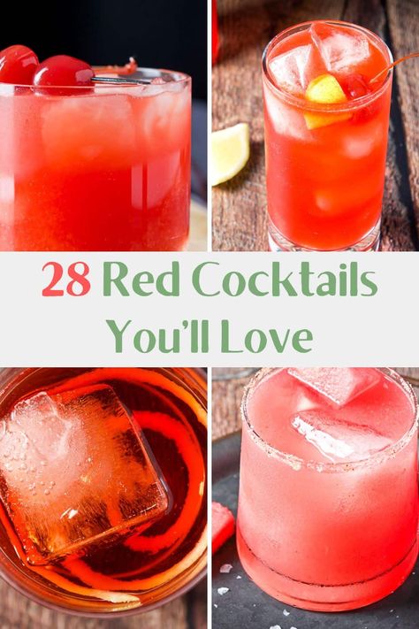 28 Red Cocktails to Brighten Up Your Evening - Dishes Delish Red And Yellow Cocktail, Red Cocktail Drinks Vodka, Red Colored Cocktails, Red Vodka Cocktails, Color Party Ideas For Adults Red, Red Cocktail Recipes, Red Tequila Cocktails, Red Cocktails Recipes, Red Mocktails Non Alcoholic