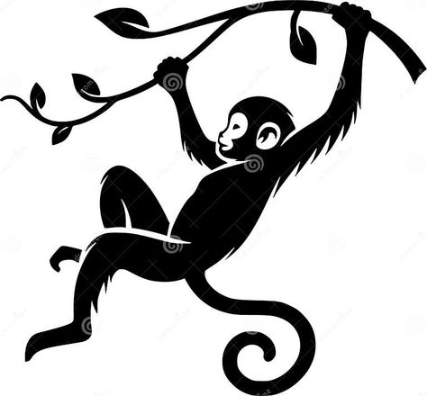 Monkey Swinging on Branch Silhouette Vector Graphic Stock Vector - Illustration of drawing, silhouette: 332632311 Monkey Black And White Drawing, Monkey Illustration Design, Monkey Silhouette, Drawing Silhouette, Branch Silhouette, Fly Drawing, Graphic Black And White, Monkey Tattoos, Cartoon Drawings Of Animals