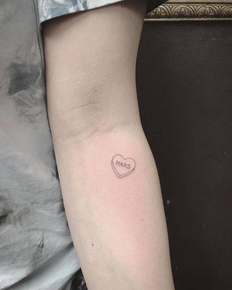 Candy Heart Tattoo, Heart Tattoos With Names, Candy Tattoo, Timeless Tattoo, Small Quote Tattoos, Tattoo Heart, Heart Tattoos, Heart Tattoo Designs, Incredible Tattoos