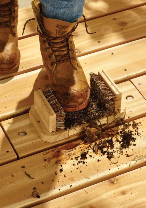 Keep your floors (somewhat) cleaner with this DIY boot brush - Cottage Life Boot Holder Diy Mud Rooms, Shoe Brush Outdoor Diy, Boot Scraper Brush Outdoor, Muddy Boot Storage Ideas, Boot Remover Wooden Diy, Diy Boot Brush, Diy Boot Scraper, Boot Holder Diy, Horse Storage