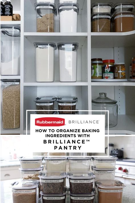 Rubbermaid Brilliance Food Storage, Rubbermaid Brilliance Pantry, Baking Ingredients Storage, Baking Pantry, Rubbermaid Brilliance, Baking Cupboard, Organize Closet Space, Pantry Containers, Organize Kitchen