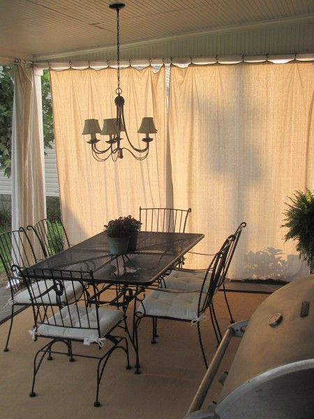 For privacy? Porch Curtains, Enclosed Patio, Patio Curtains, Curtain Ideas, Pergola Patio, Outdoor Curtains, Deck Ideas, Drop Cloth, Diy Curtains