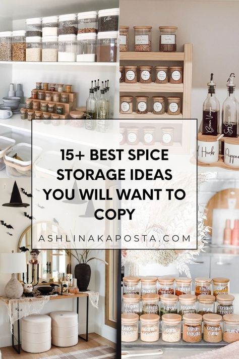 15+ Best Spice Storage Ideas You Will Want to Recreate In Your Kitchen — ASHLINA KAPOSTA Kitchen Spices Organization, Kitchen Witch Spice Rack, Large Spice Jars, Open Shelf Spice Storage, Spices On Open Shelves, Unique Spice Storage, Bulk Spice Organization, Herb And Spice Storage Ideas, Tincture Organization