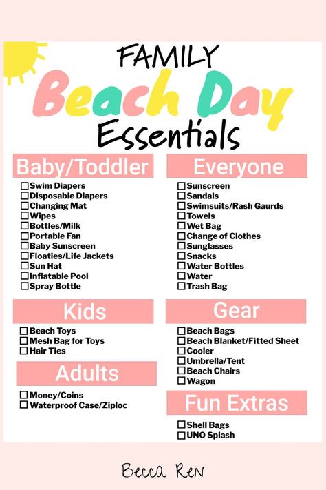 This is such a great beach trip packing list. I use this everytime I pack for the beach Family Bonding Caption, Packing List For Beach, Family Bonding Quotes, Beach Trip Packing List, Pack For The Beach, Family Activities Kindergarten, Beach Trip Packing, Family Beach Day, Family Packing List