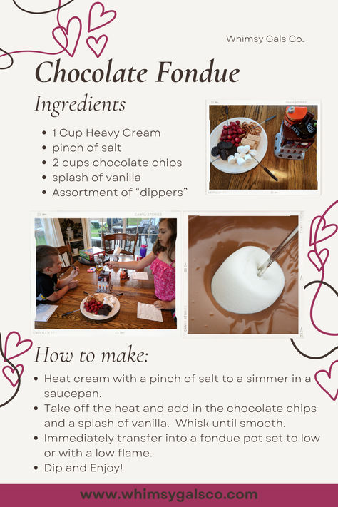 Simple Chocolate Fondue Recipe - Perfect for a Valentine's Day Dessert #simplerecipe #dessert #chocolatefondue #valentine'sdaydessert #valentine'sdayrecipe #chocolate #valentine #fondue #simpledessert Valentine Fondue, Chocolate Fondue Recipe, Chocolate Valentine, Fondue Recipe, Fondue Recipes, Valentine Desserts, Pink Chocolate, Teaching Inspiration, Simple Recipes