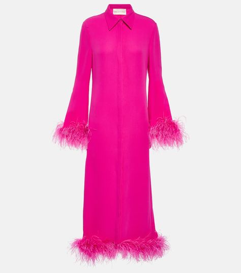 Feather Trimmed Silk Cady Shirt Dress in Pink - Valentino | Mytheresa Valentino Shirt, Valentino Pink, Mode Rose, Pink Berry, Crepe Gown, Pink Feathers, Neck Piece, Formal Party, Pink Fashion