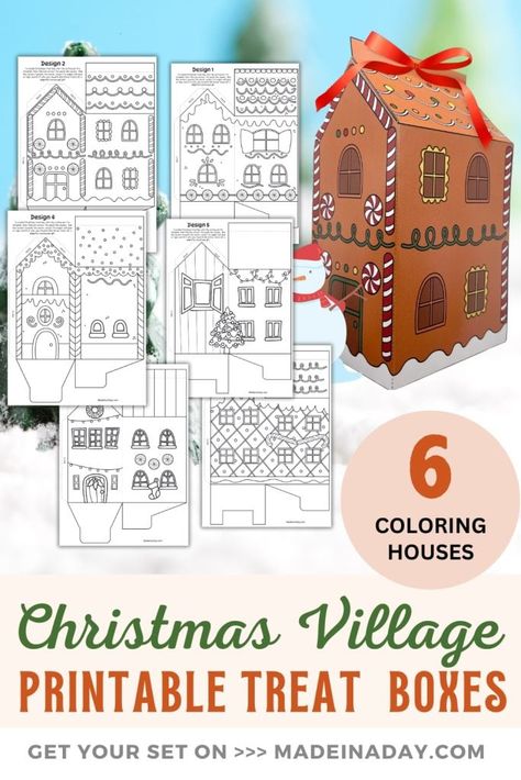 Christmas Village Printable, Diy Christmas Village Houses, Christmas Treat Boxes, 3d Paper Houses, Winter Wonderland Decor, Wonderland Decor, Christmas Treats Boxes, Gingerbread Diy, Diy Christmas Village