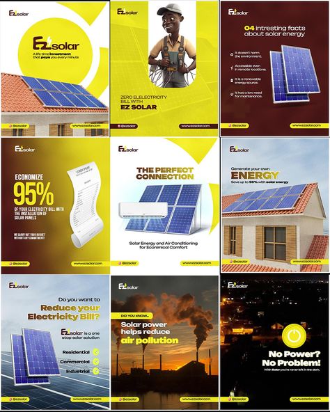 Some social media designs for Ez Solar EZsolar is a leading solar energy company in Nigeria that provides Renewable Energy Storage Solutions for homes, schools, shopping malls, businesses. With a focus on harnessing the power from the Sun for instantaneous usage and storing the excess generated energy (Energy storage) We had fun working on this one also What do you think about the designs? For more designs and tips follow @leykoncepts04 #graphic #art #graphicdesign #design #illustration ... Solar Energy Design, Guardian Angels Prayer, Solar Solutions, Social Media Designs, Shopping Malls, Guardian Angels, Energy Storage, Fun At Work, Renewable Energy