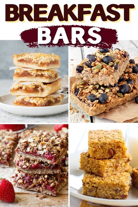 Homemade breakfast bars are a hit any time of day. These delicious recipes are ideal for breakfast on the go or even as a sweet mid-morning treat. 5 Ingredient Breakfast Bars, Sweet Treats For Breakfast, Protein Breakfast Bars Recipes, Breakfast Sweets Easy, Breakfast To Go Ideas, Easy Breakfast Bars, Breakfast Bar Recipe, Homemade Breakfast Bars, Easy Breakfast Bar