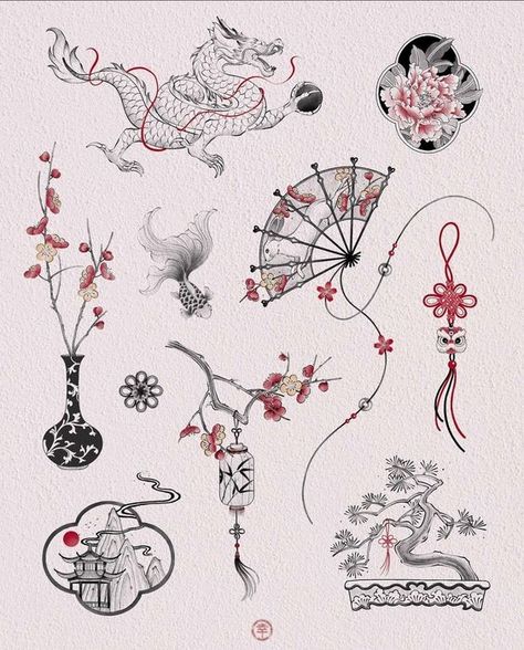 Year Of The Bunny Tattoo, Year Of The Cat Tattoo, Pisces Flash Tattoo, Koi Fish Fan Tattoo, Japanese Filler Tattoo Ideas, Chinese Lanterns Tattoo, Japanese Knot Tattoo, Japanese Tattoo Fine Line, Japanese Feminine Tattoo