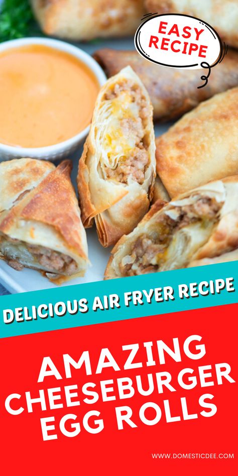 Airfryer Cheeseburger Egg Rolls, Cheese Burger Egg Rolls Air Fryer, Cheeseburger Eggrolls Recipe Air Fryer, Air Fryer Cheeseburger Egg Rolls, Cheeseburger Egg Rolls Air Fryer, Cheeseburger Eggrolls Air Fryer, Airfryer Egg Rolls, Air Fryer Party Food, Air Fried Egg Rolls