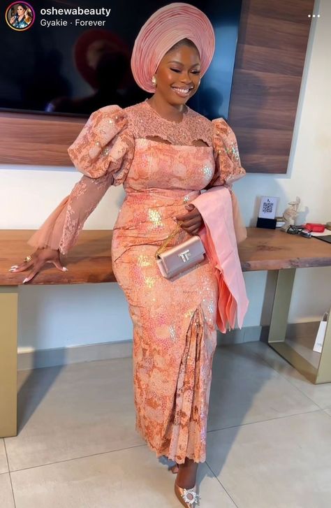 Yoruba Woman ~ Yoruba Lace Styles For Introduction Ceremony, Dry Lace Gown Styles Nigerian, Madam Outfit, Damask Dress Styles Nigeria, Lace Gown Styles Nigerian, Yoruba Fashion, Latest Gown Styles, Native Clothes, Owambe Styles