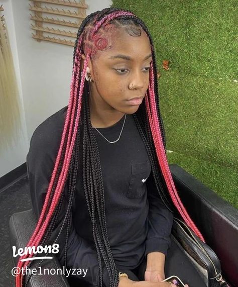 Hope y’all love these💐🤍🫶🏾. | Gallery posted by Zayslay2hard | Lemon8 Knotless Box Braids With Color Pink, Medium Knotless Braids Color Ideas, Pink And Black Small Knotless Braids, Brown Skunk Stripe Knotless Braids, Skunk Strip Knotless Braids, Braid Hairstyles With Color, Large Knotless With Color, Peka Boo Braids Color, Pink And Black Knotless Braids