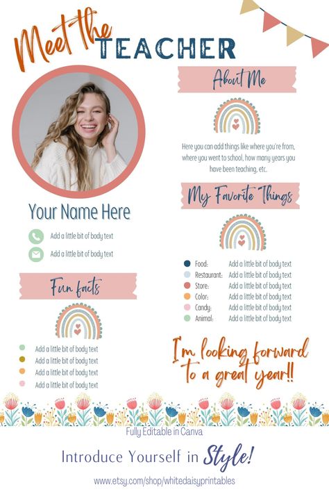 About Me Template Teacher, New Teacher Introduction Ideas, All About Me Teacher Poster, Meet The Teacher Ideas For Parents, Meet The Teacher Template Preschool, All About The Teacher Template Free, Get To Know The Teacher Template Free, Teacher Get To Know Me Template, Free Meet The Teacher Template Freebie