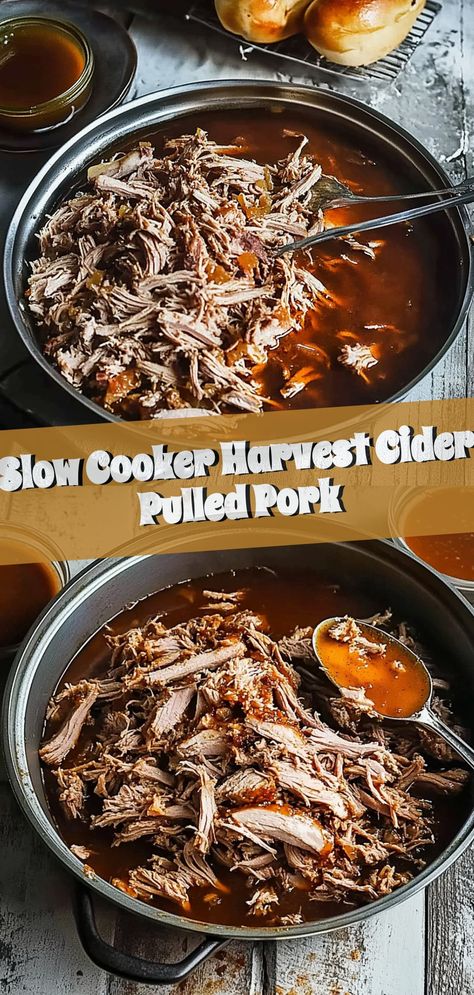 Discover the ultimate autumn comfort food with this Slow Cooker Harvest Cider Pulled Pork recipe. Perfect for cozy dinners or fall gatherings, this dish combines the rich flavors of apple cider and tender pork for a delicious meal everyone will love. #slowcookerrecipes #autumncomfort #pulledporklove #ciderflavors #fallmeals Autumn Slow Cooker Recipes, Pulled Pork Dishes, Apple Cider Pulled Pork, Apple Cider Pork, Fall Slow Cooker, Layered Pumpkin Cheesecake, Fall Slow Cooker Recipes, Fall Comfort Food, Pulled Pork Recipes